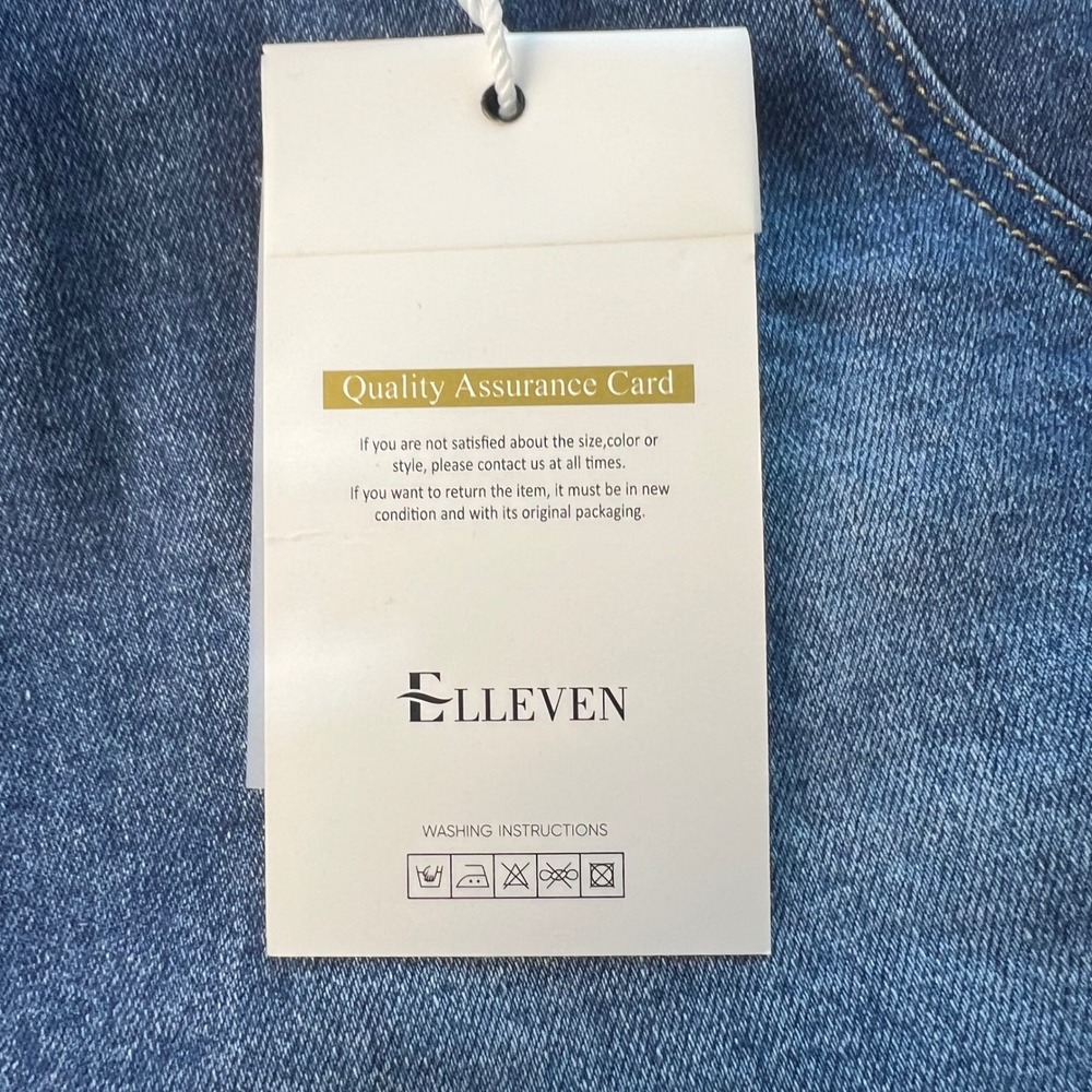 ELLEVEN Denim Overall Skirt Women Medium Blue Frayed Hem Bib Pocket NWT - Picture 11 of 11